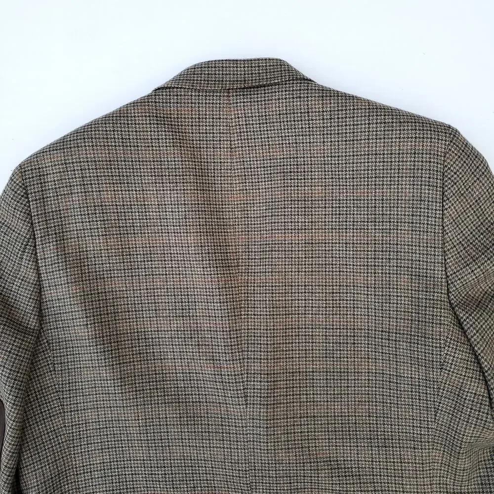 Saddlebred Blazer Sport Coat Academia Wool Blend Elbow Patch Houndstooth 48R